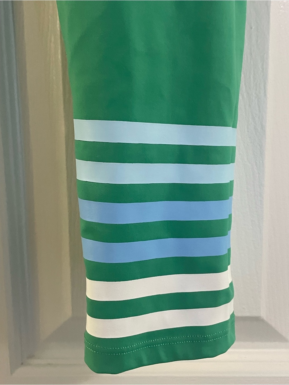 Addison Bay Green Leggings with Blue and White Stripe Accent